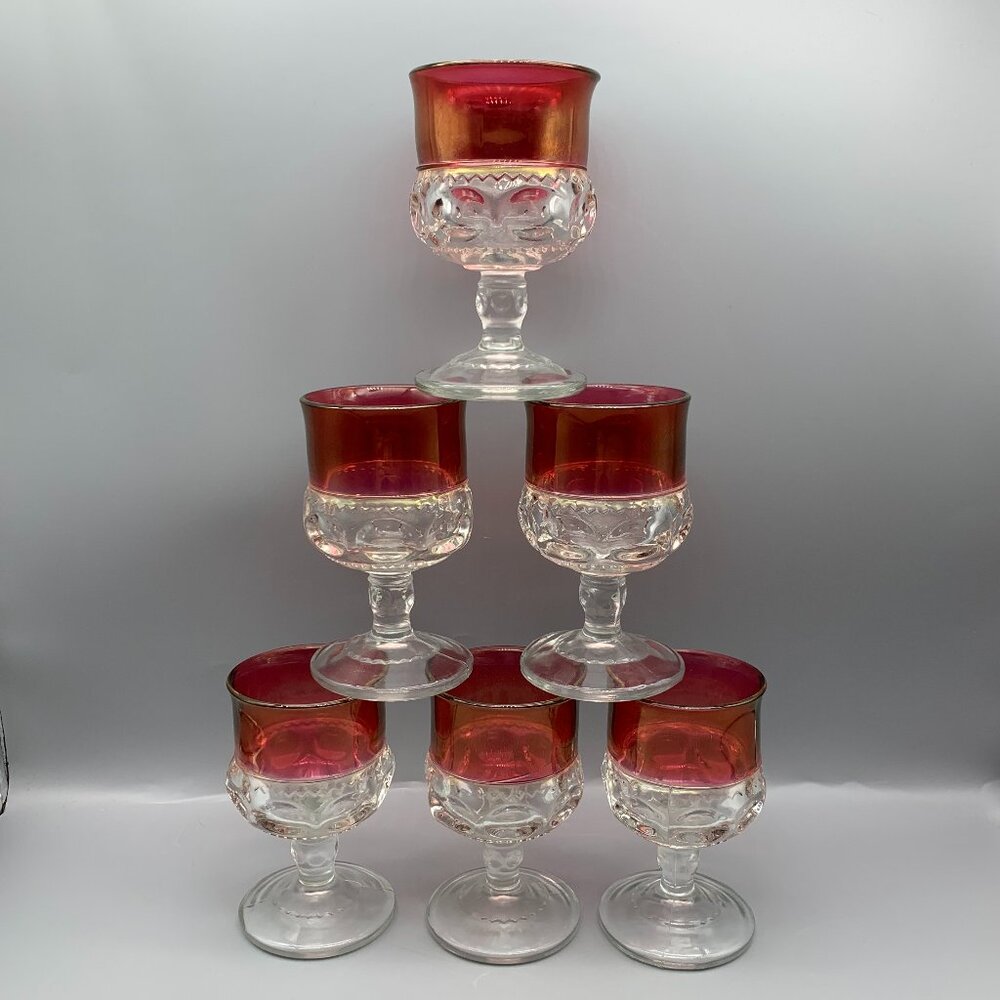 Vintage Colony Glass Kings Crown Ruby Flash Thumbprint Wine Glasses (set of 6)